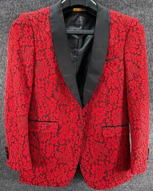 Alberto Nardoni Collection Red Black Floral Lace Blazer Sport Coat Mens Medium